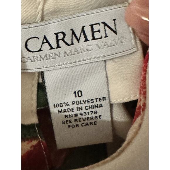 Carmen Marc Valvo Blouse Top Shirt Bell Sleeve White Floral Button Back Size 10 - Picture 3 of 7